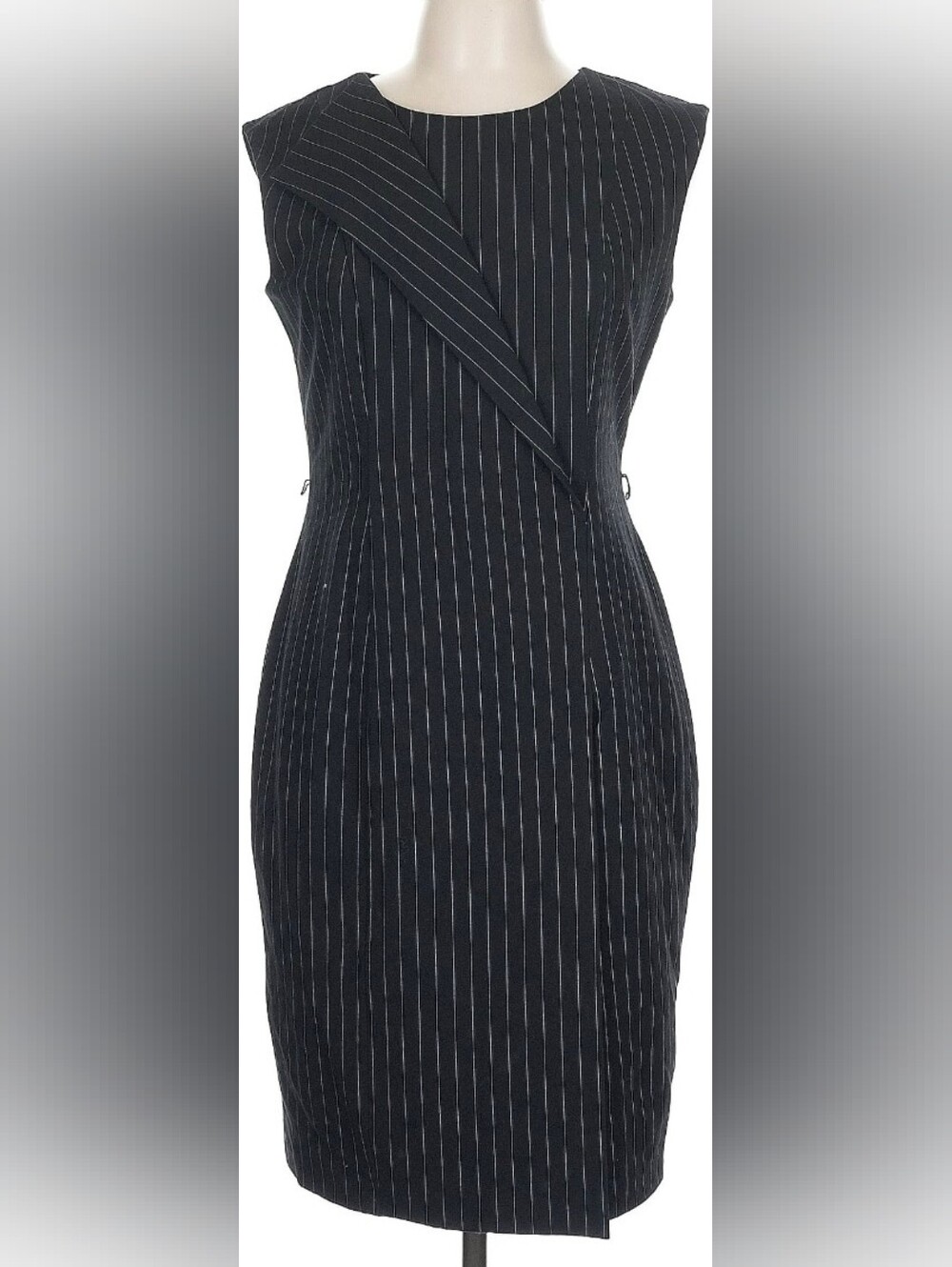 Calvin Klein Black Pinstripe Midi Sheath Dress